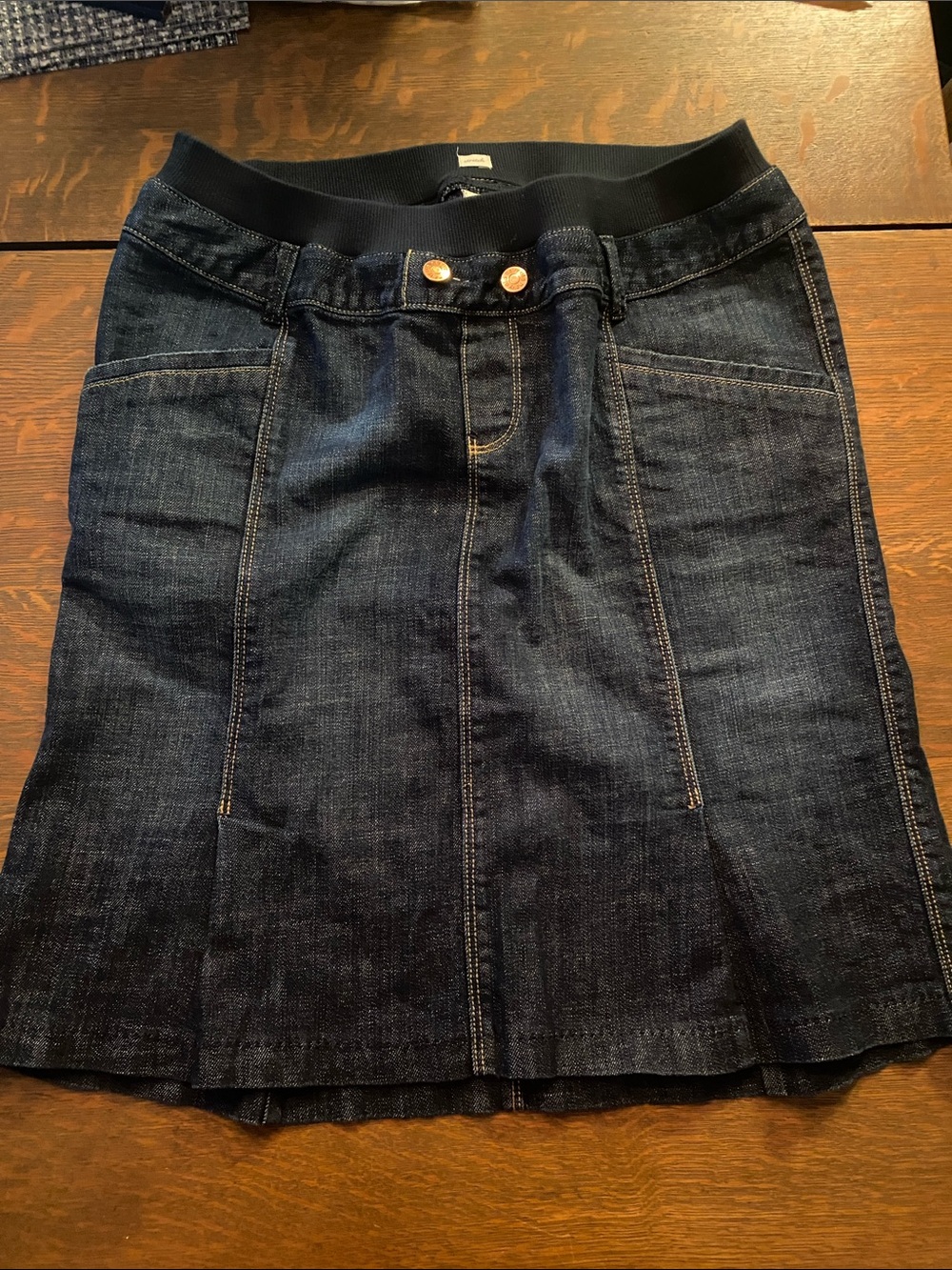 Vintage 90s Old Navy Maternity Dark Blue Denim Skirt with Elastic Waistband